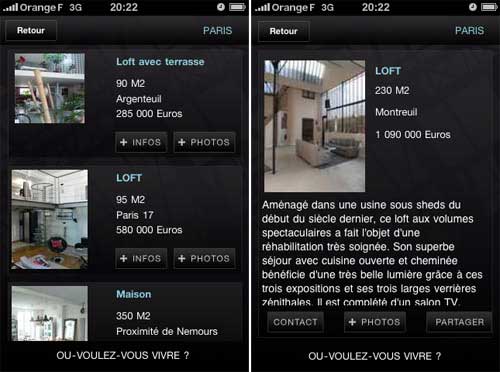 application lofts immobilier