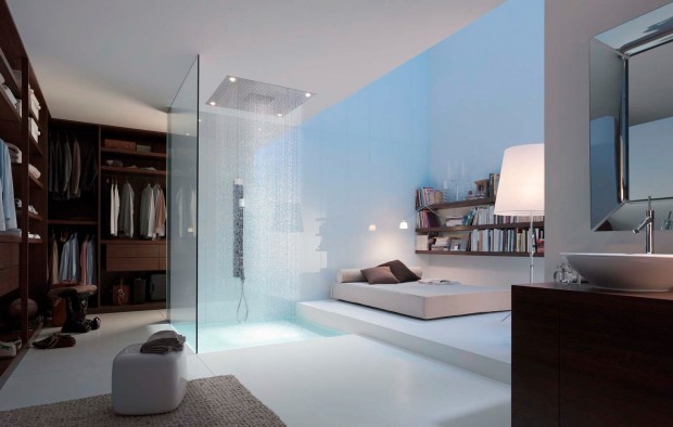 Douche ouverte sur la chambre et le dressing