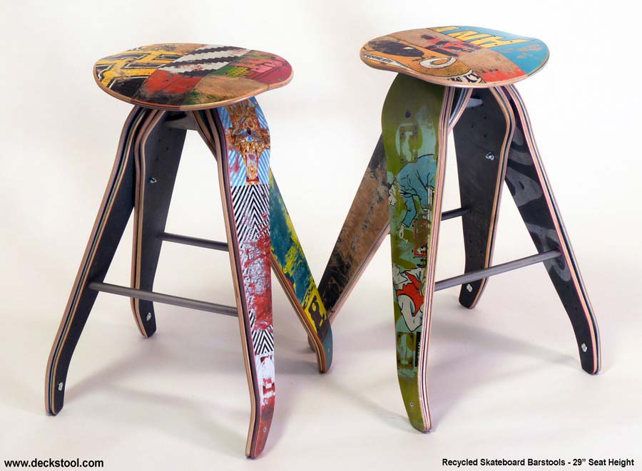 Tabouret planche de skate recyclée