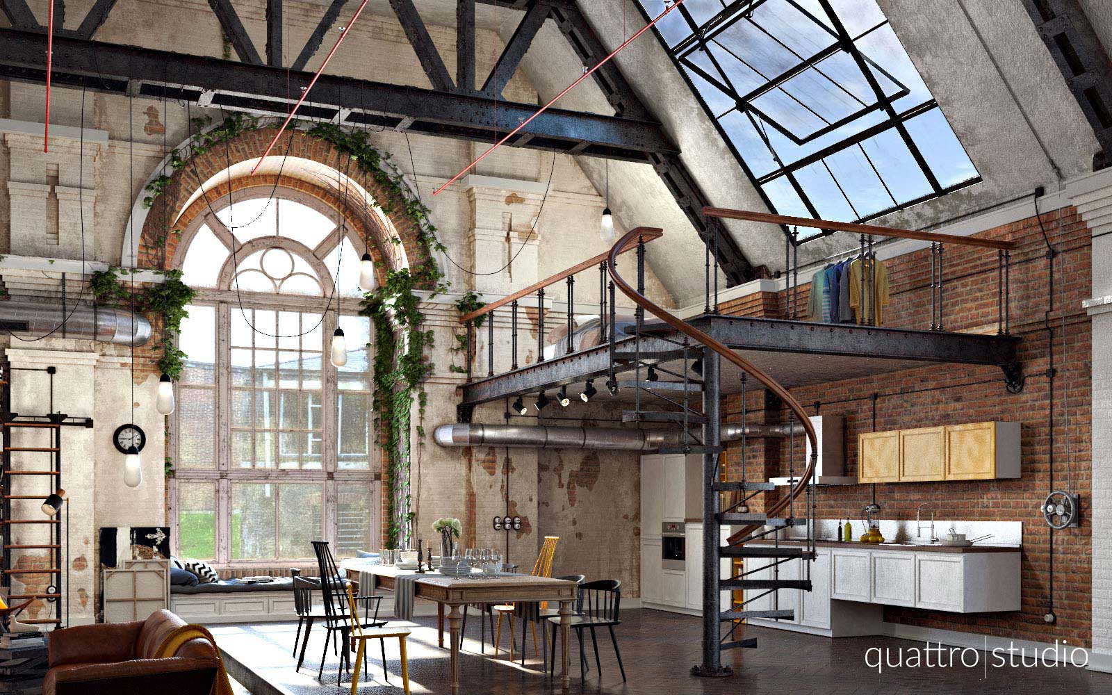 Loft industriel en 3D par Quattro Studio