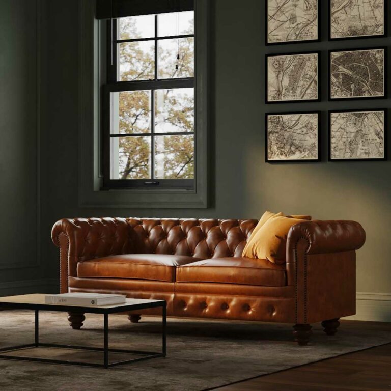 Grand Canapé En Cuir Marron – 210x100cm – Cuir Center – Bon état