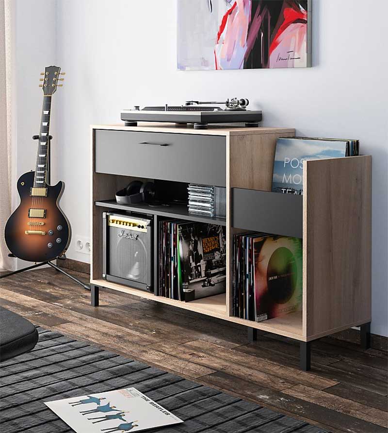 FURNIBELLA - Support pour tourne-disque, meuble de rangement pour