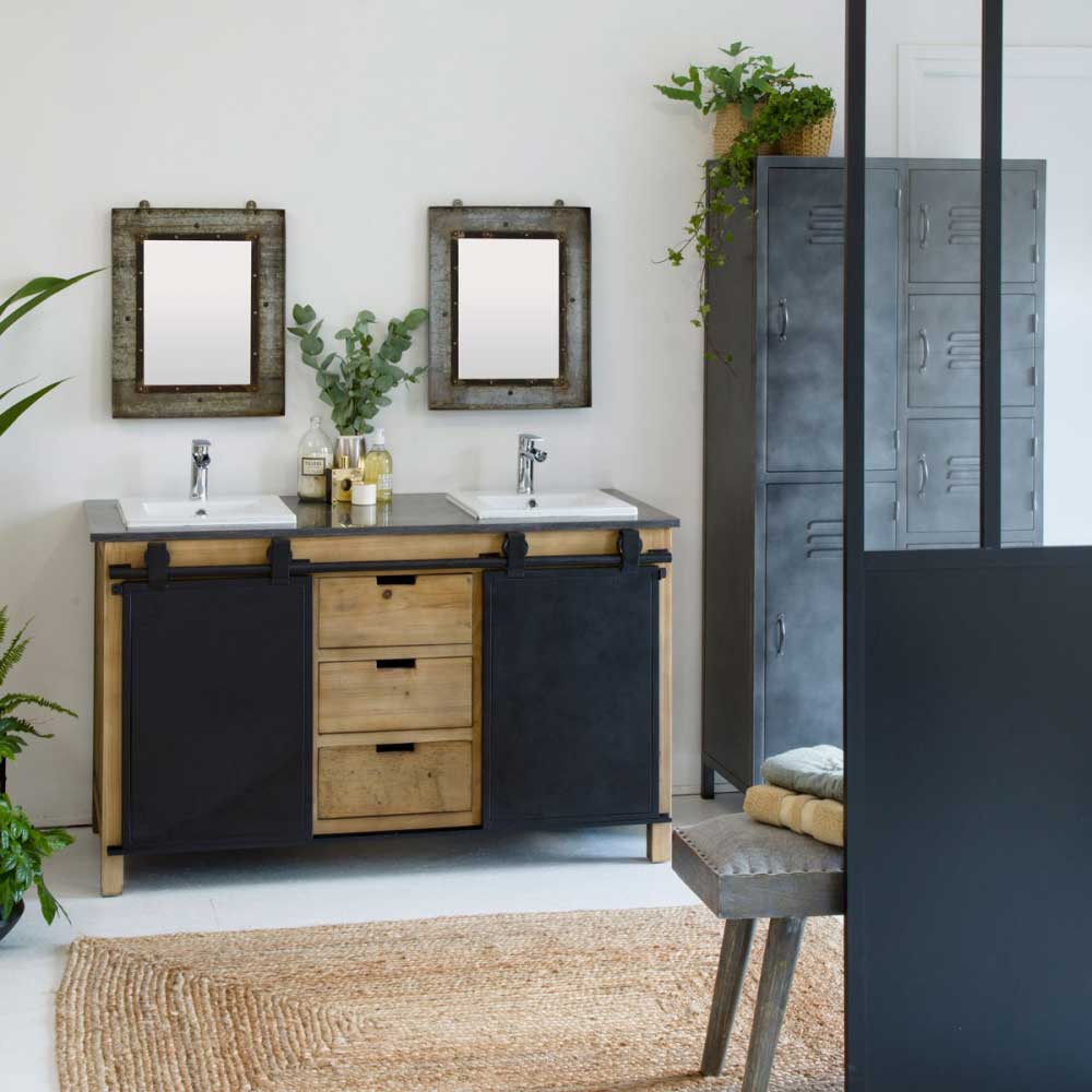 Meuble salle de bain bois sous vasque laqué gris