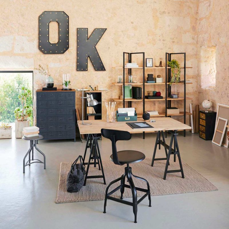 Bureau Design Industriel Bois Massif et Métal Noir – Tendances Meubles