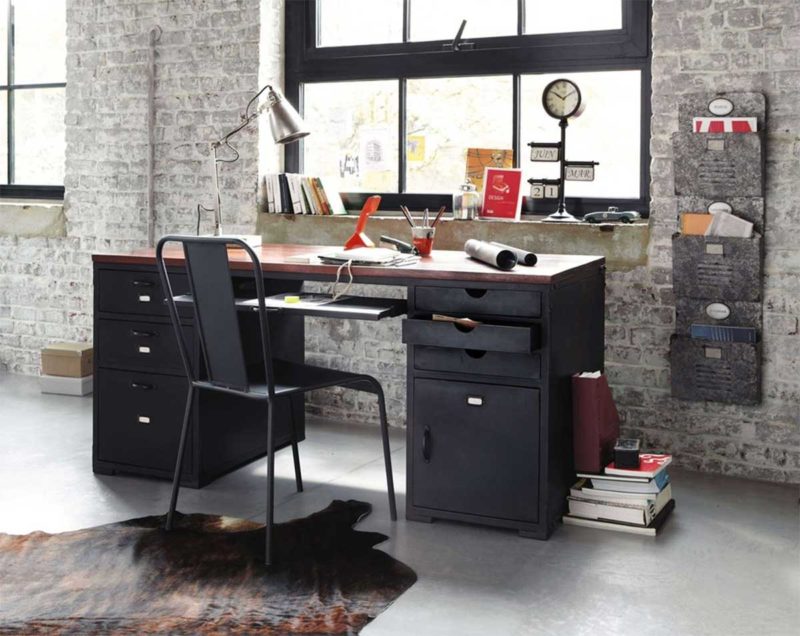 Bureau style industriel loft métal et bois