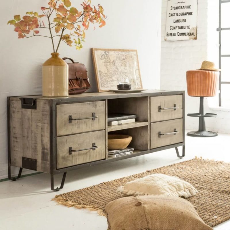 Meuble tv industriel gris