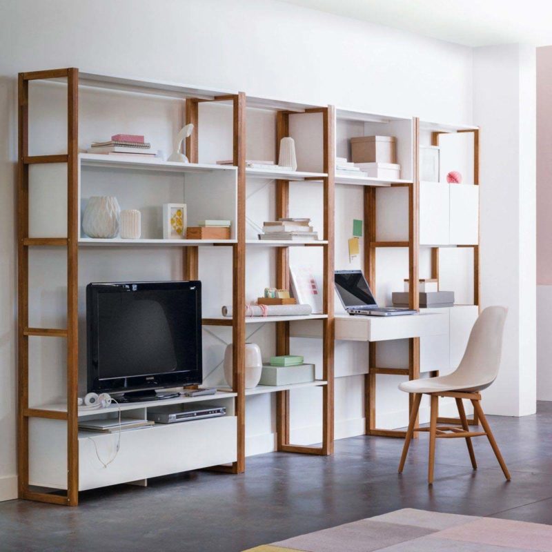 Bureau avec bibliothèque intégré Matz Bois foncé et Blanc