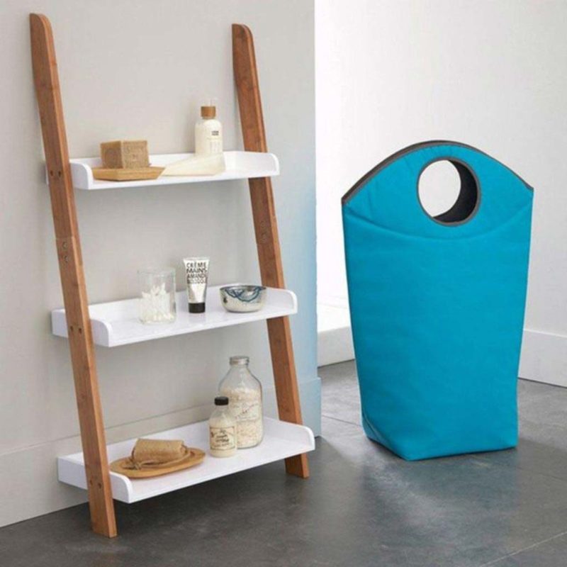 Étagère échelle basse en bois naturel et blanc