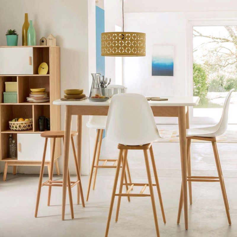 Table haute en bois plateau blanc