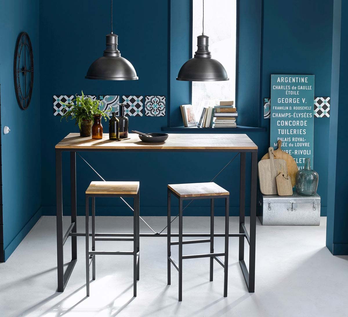 Vicco Set de table de bar Repose, Chêne doré/anthracite, 110x55cm avec 2 tabourets de bar | Leroy Merlin