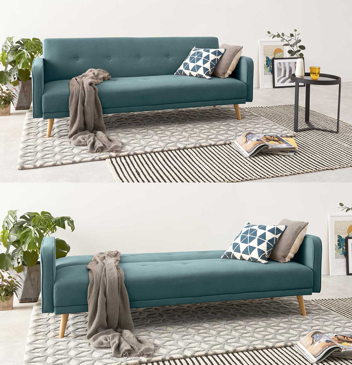 Canapé-lit convertible Allia velours bleu scandinave main image 0