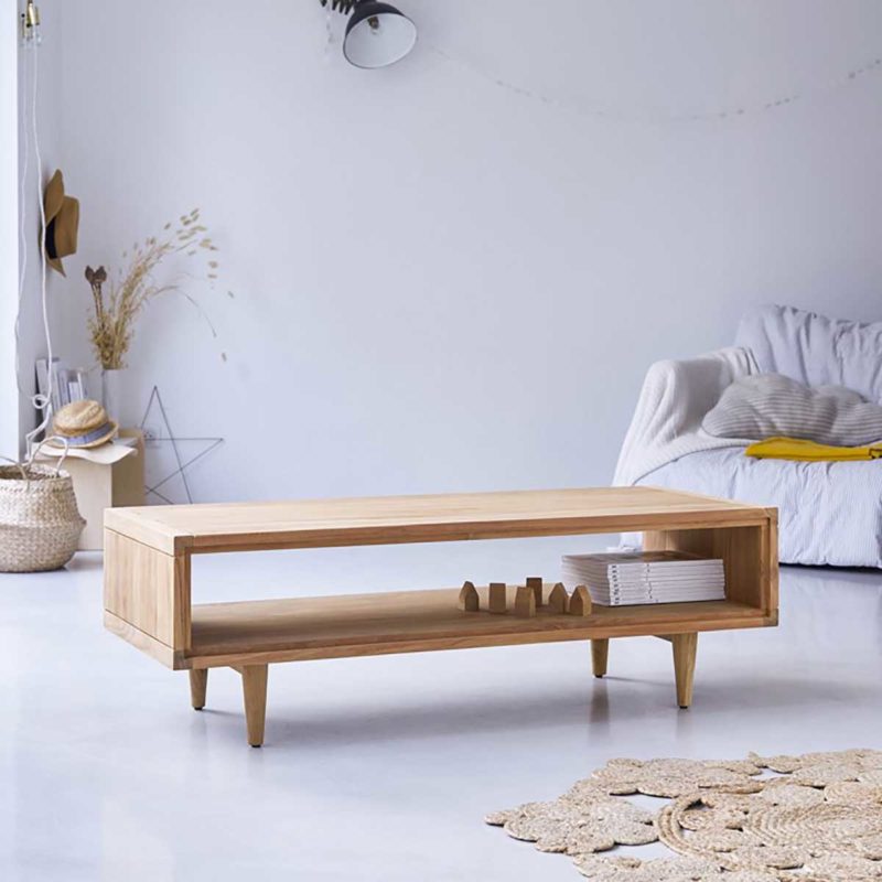Table basse scandinave aux lignes brutes rectangulaire