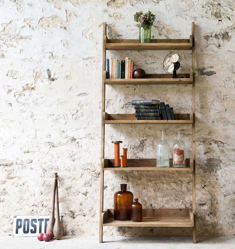 Bibliothèque échelle en bois pour déco industrielle