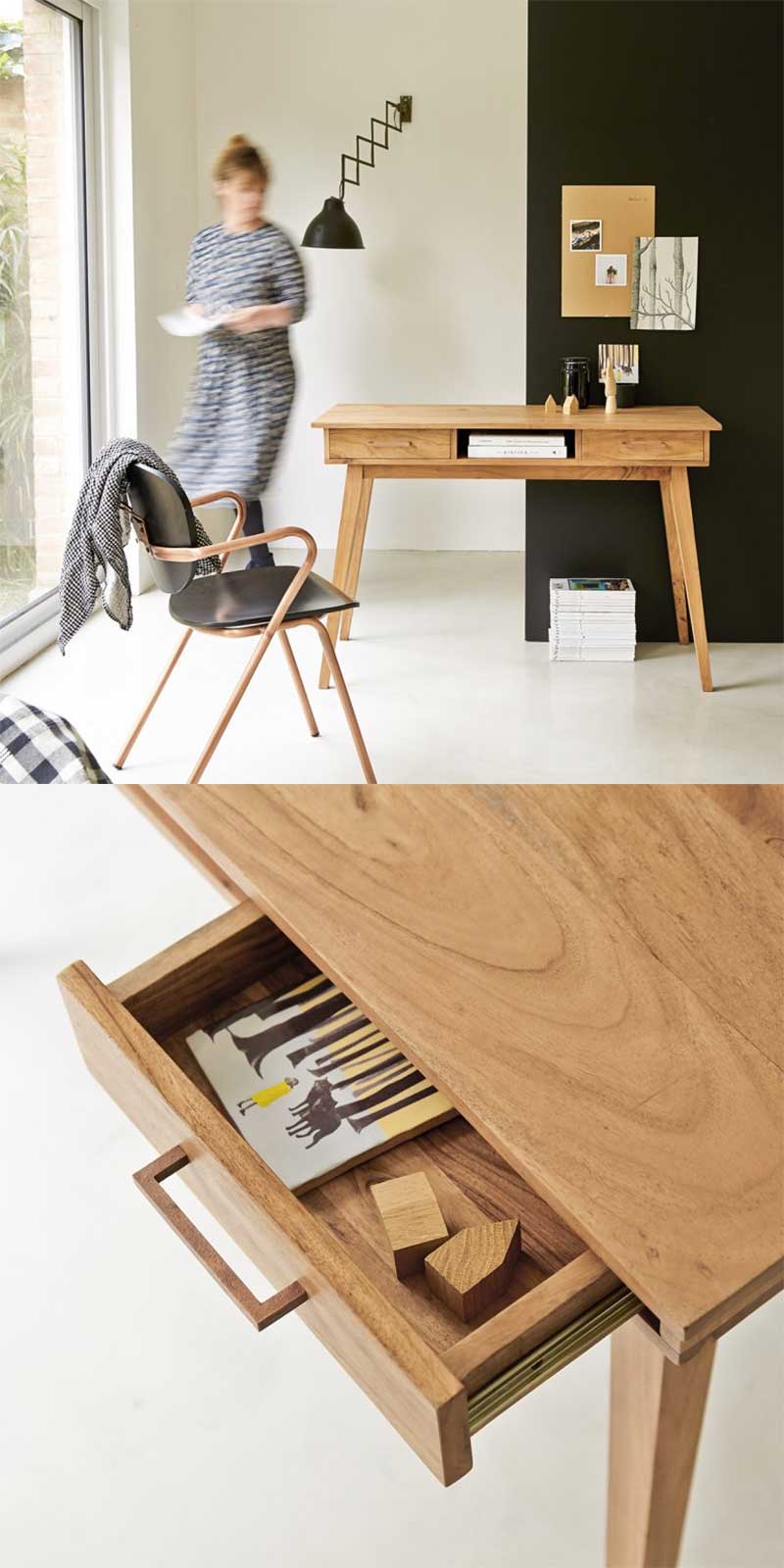 Bureau de style scandinave avec pieds épingles et plateau aspect noyer