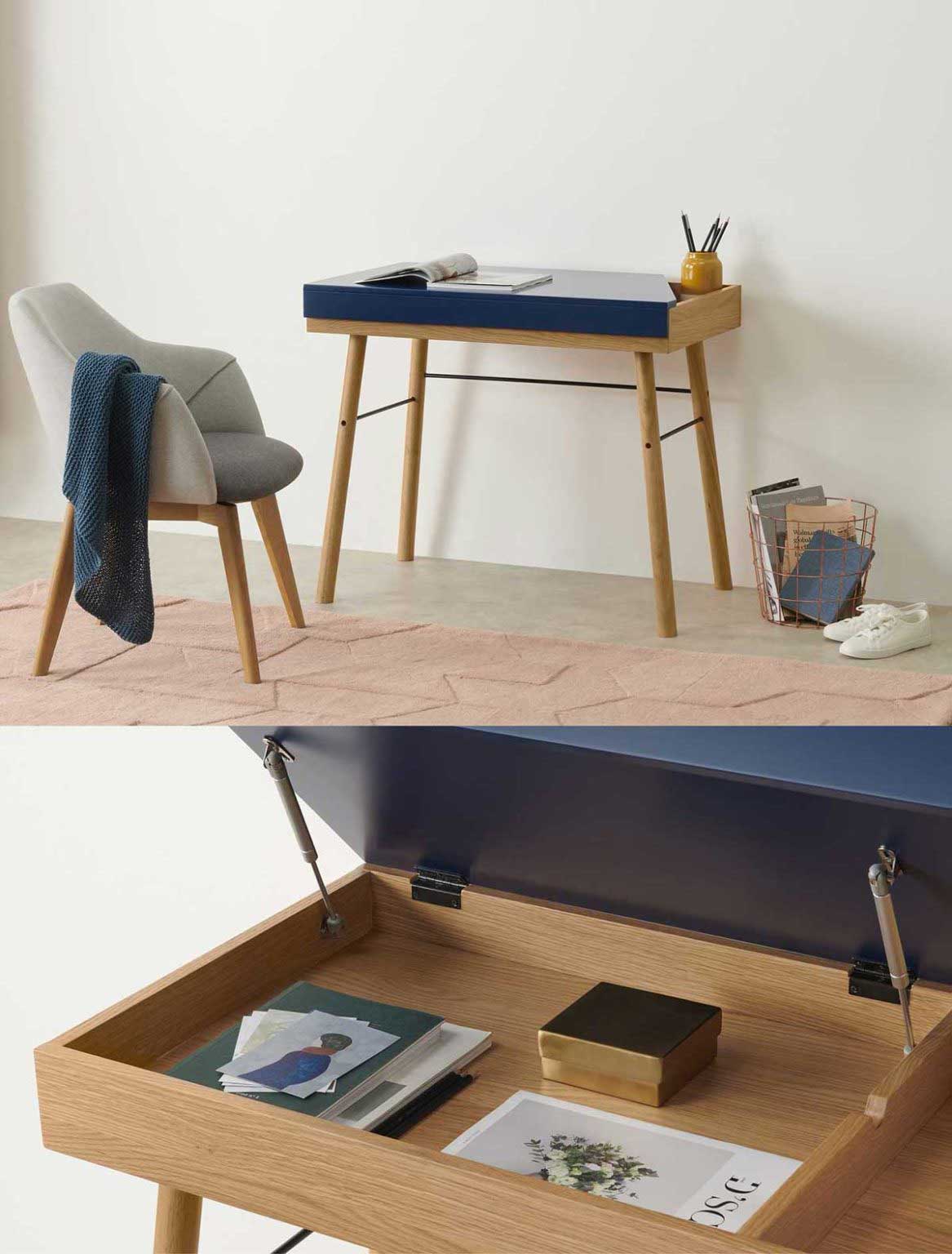 Bureau Ordinateur Pliable à Roues Pour Petits Espaces - Bureau De 80 Cm Avec Etagere De Rangement Et Montage Facile
