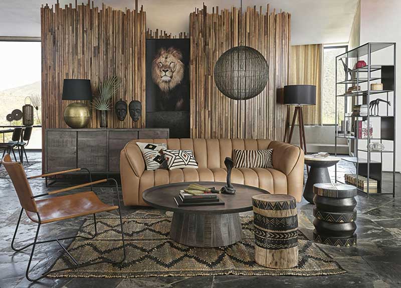Déco ethnique avec table basse ronde en bois