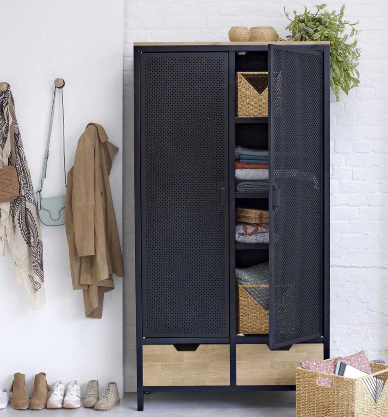 Armoire métallique gris et bois