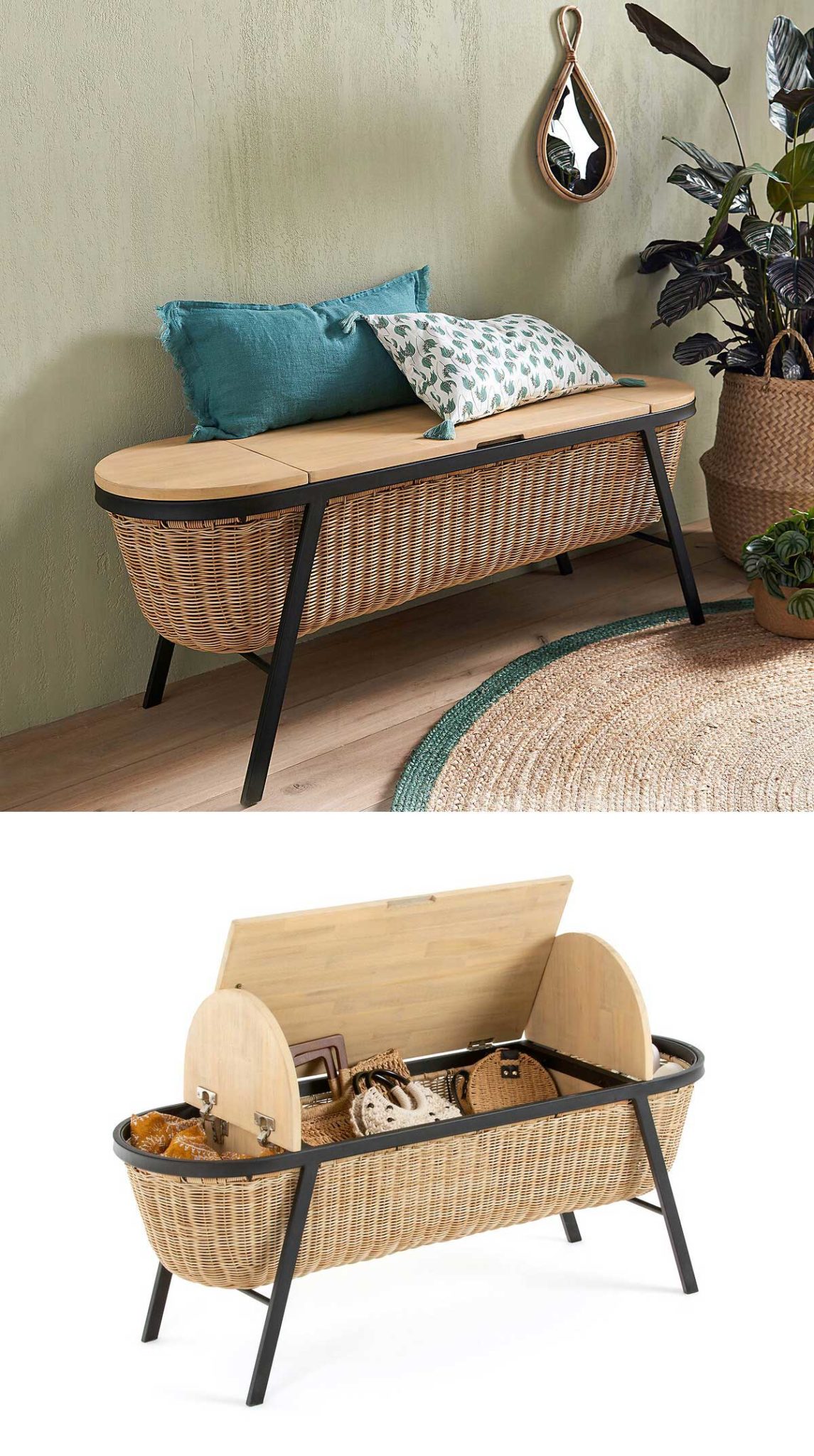 Ensemble de meubles en rotin pour poupées, banc, chaise