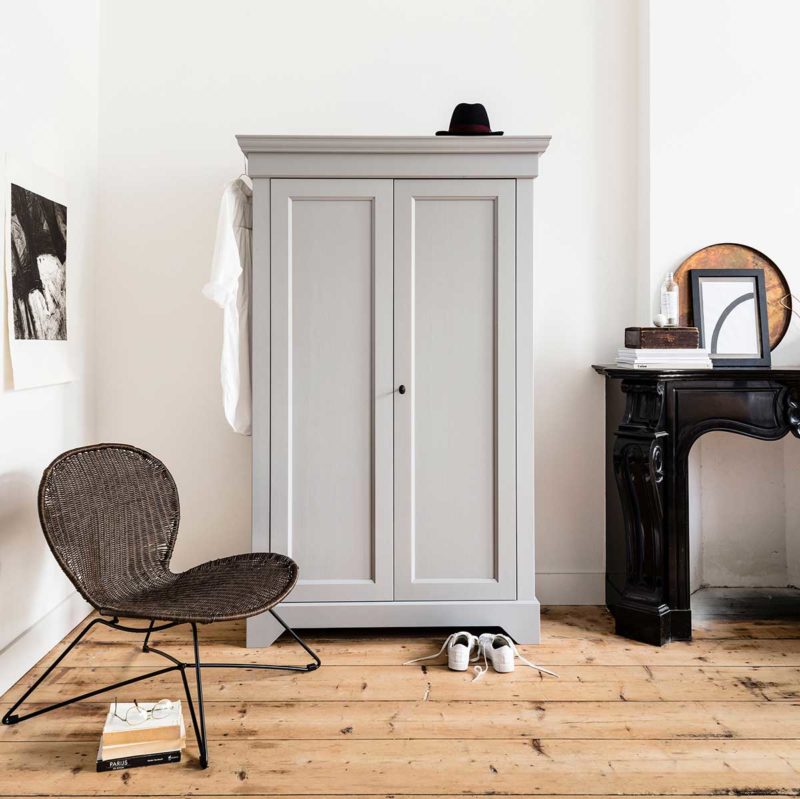 Armoire en Bois et Cannage Kazuo, 1 Penderie et 2 Tiroirs de rangement