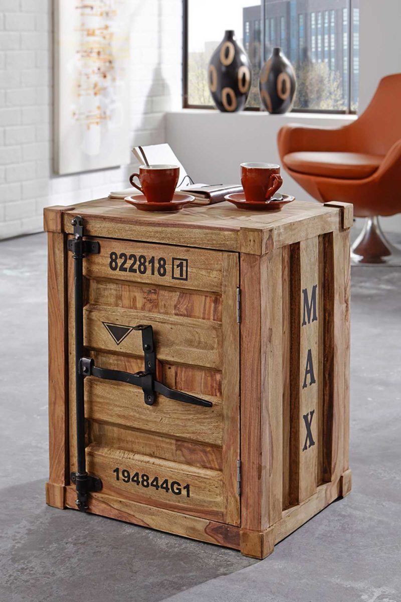 Meuble rangement bois, style container rétro