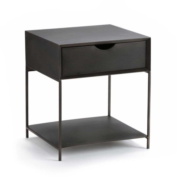 Table De Chevet Industrielle Ossett – Acier Rouge Foncé – Porte Grillagée (neuve)