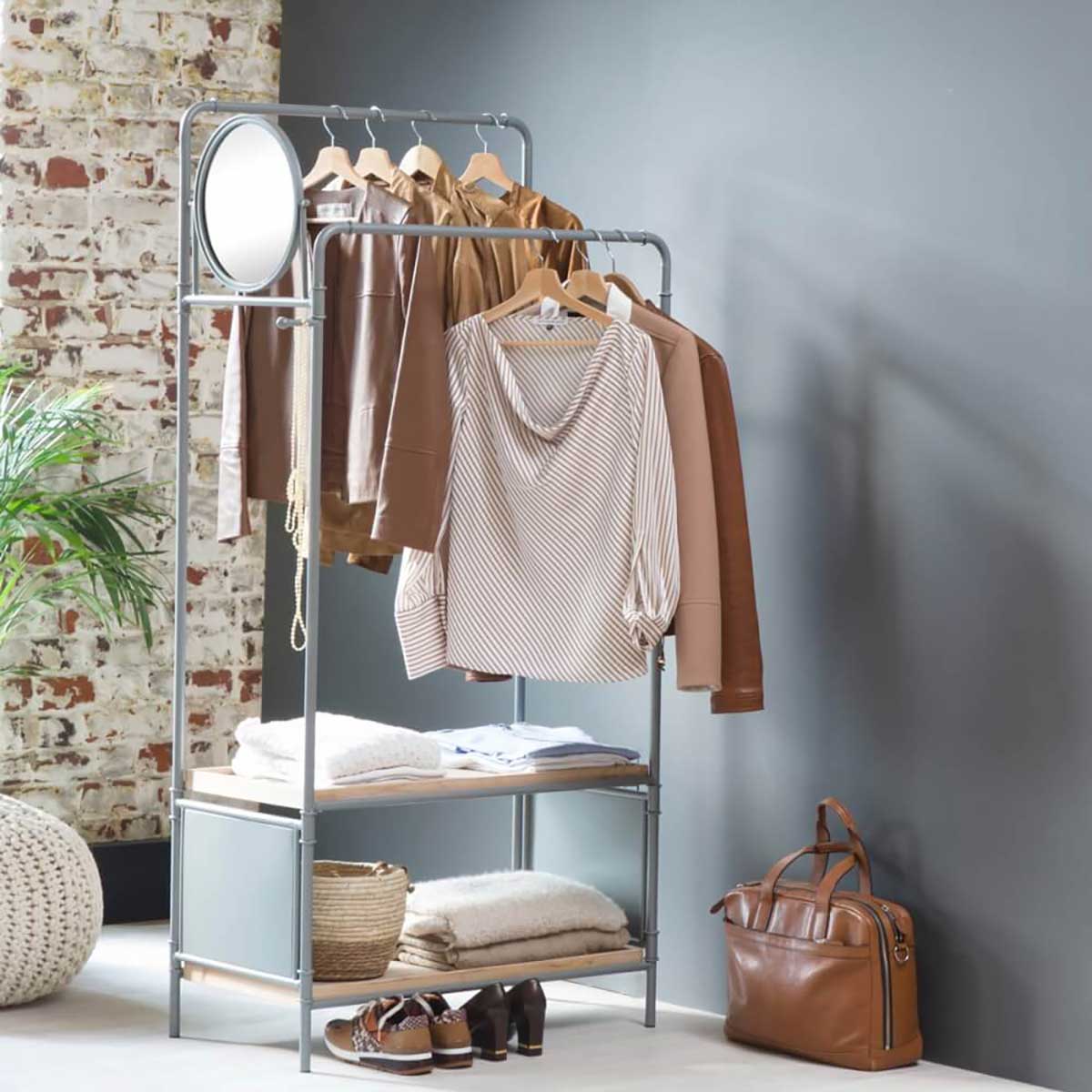 Meuble D'entrée Industriel Avec Banc Et Rangement Chaussures - Porte-manteaux, Style Rustique Brun - 10