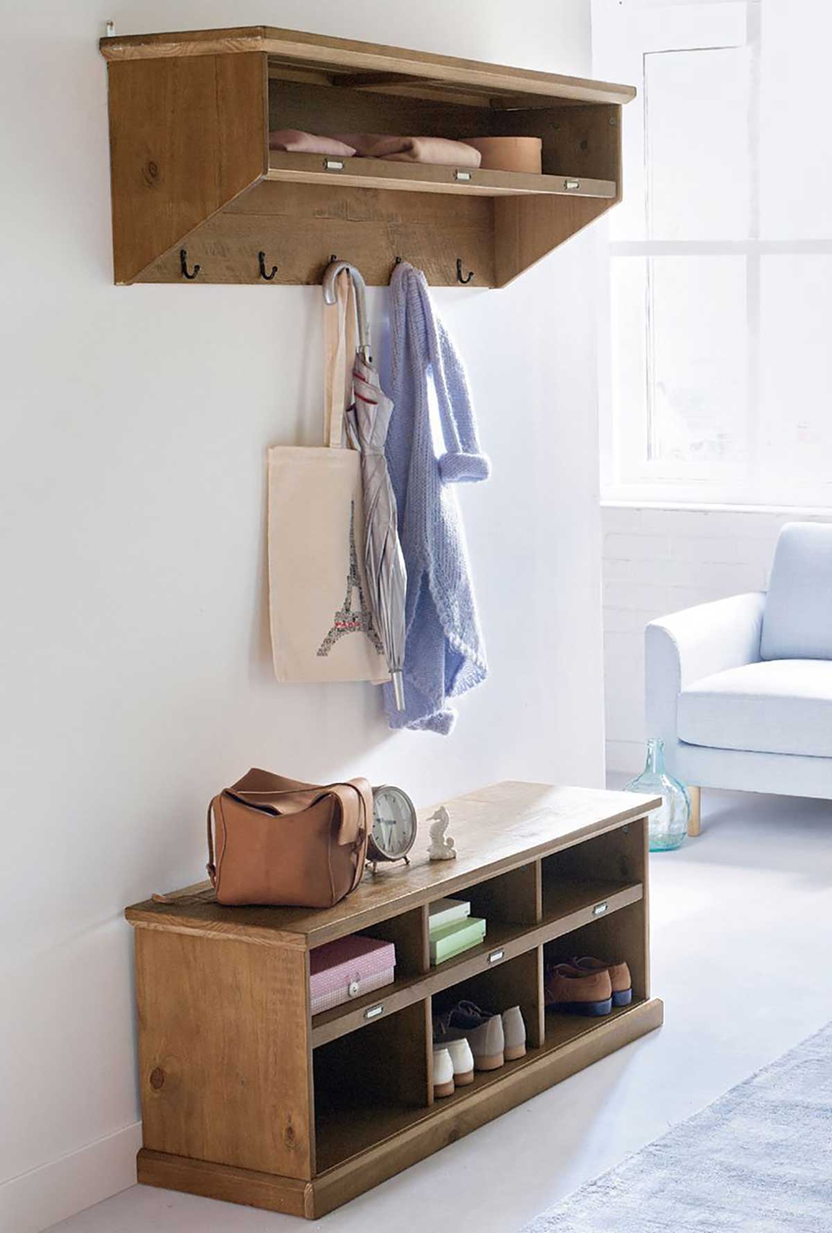 Étagère portemanteau 15 patères avec rangement