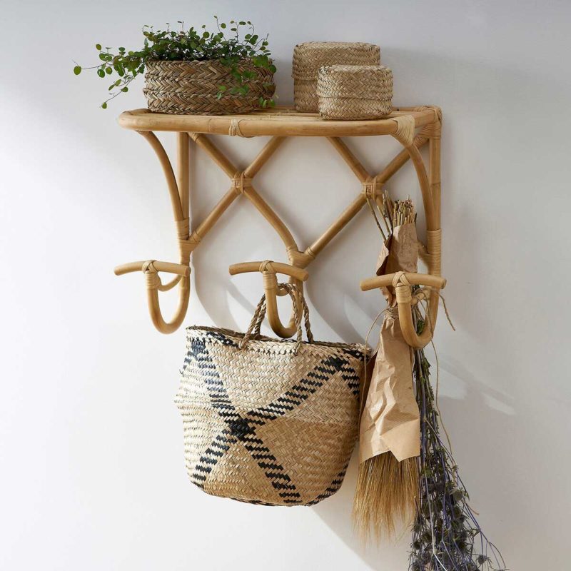Étagère Porte-Manteau En Rotin Naturel - Dimensions 30x25x35 Cm - Déco Bohème Et Pratique