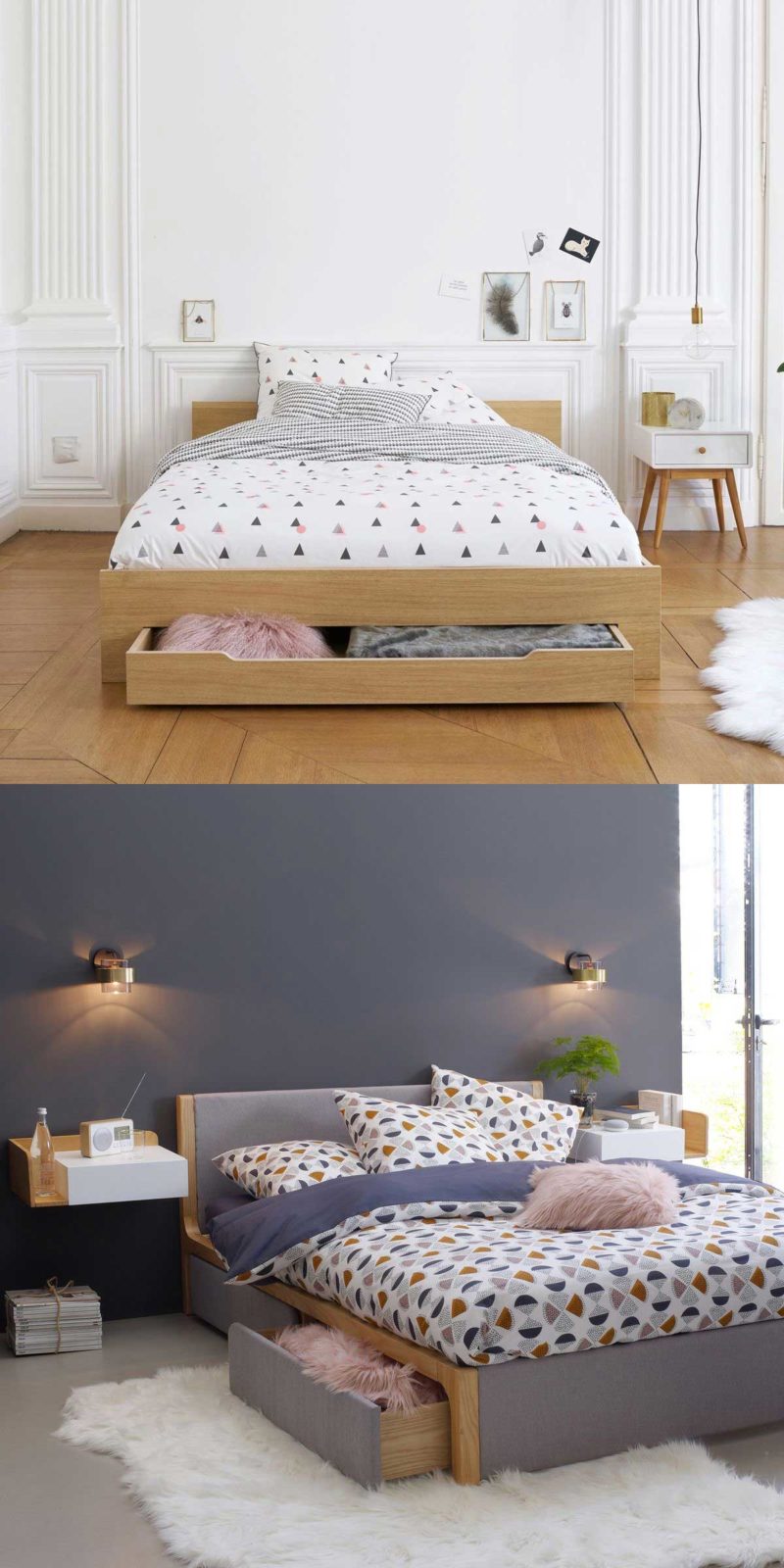 Gain de place avec un tiroir en-dessous d'un lit