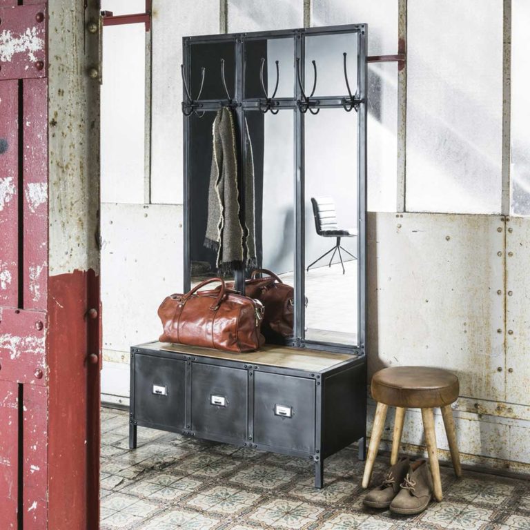 Meuble d'entrée industriel 20 vestiaires en métal et bois