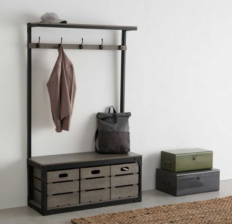 Meuble d'entrée style indus avec rangements et patères