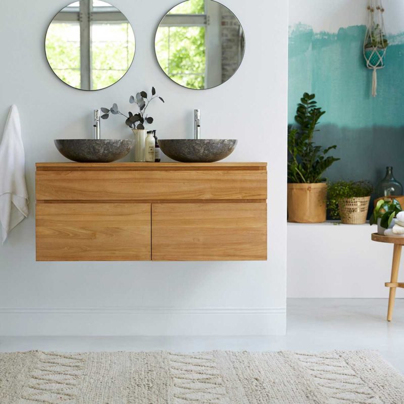 Meuble de rangement pour salle de bain en bois de chêne ou de teck