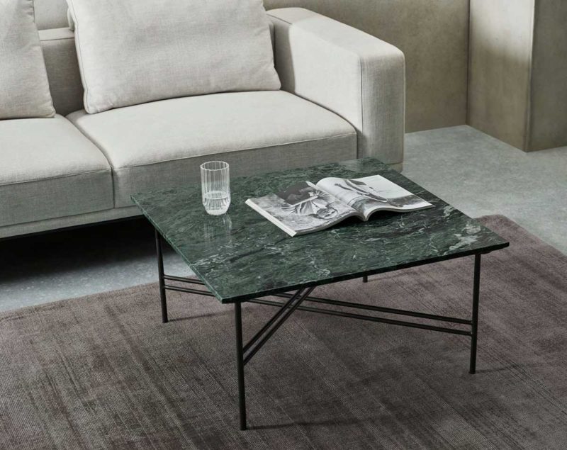 Petite table de salon carree en marbre vert