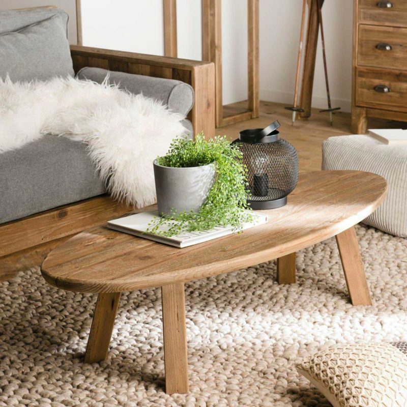 Petite table basse pieds en épingle et bois massif pour salon