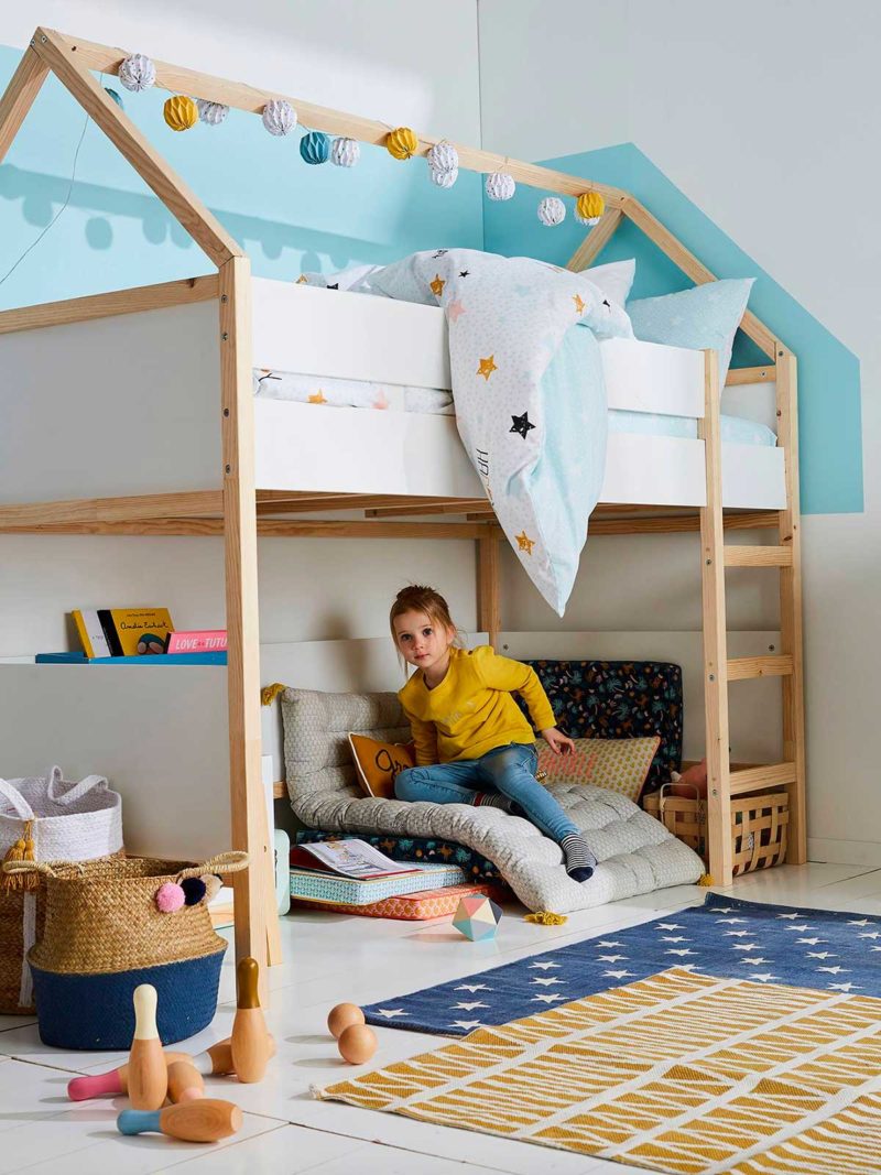 Lit superposé enfant-lit cabane avec 2 fenêtres-Lit mezzanine avec