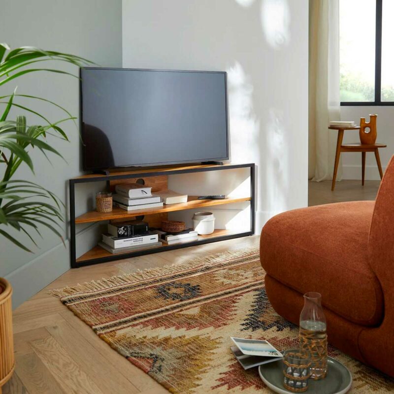 Meuble télé d'angle en métal et bois