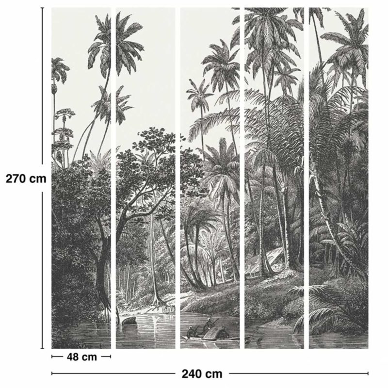 Papier peint panoramique jungle tropicale noir et blanc