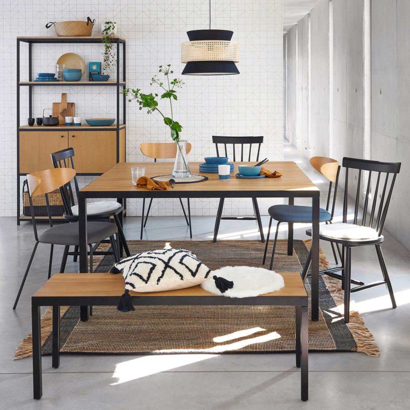 Table carrée structure métal et plateau bois
