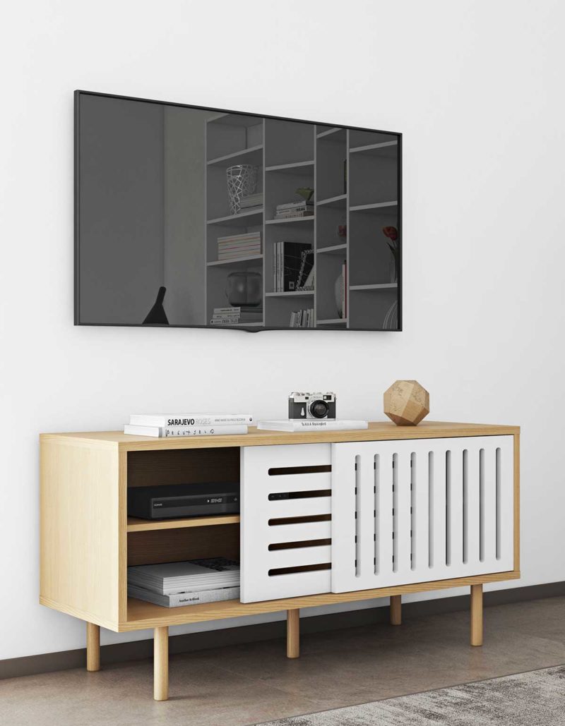 Buffet blanc et bois au design contemporain