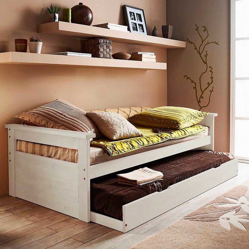 Lit gigogne Sloop en bois avec matelas, mobilier gain de place