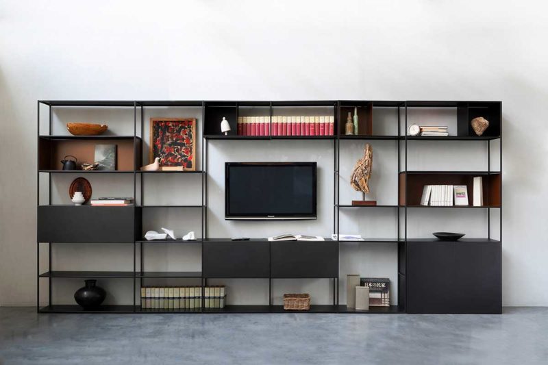 Grand meuble TV bibliothèque noir