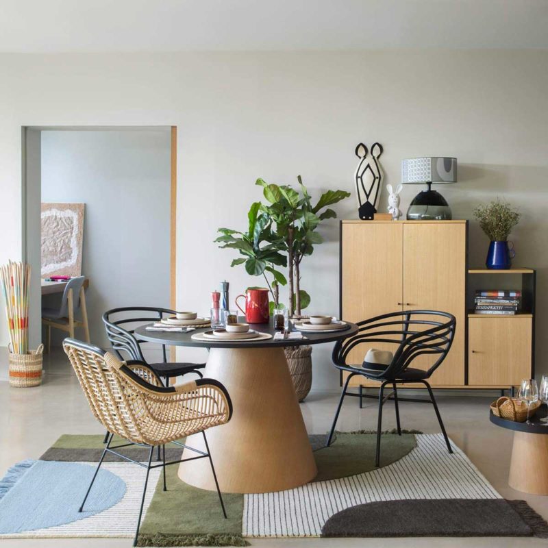 Table ronde extensible en bois et piétement en métal design pour salle à  manger