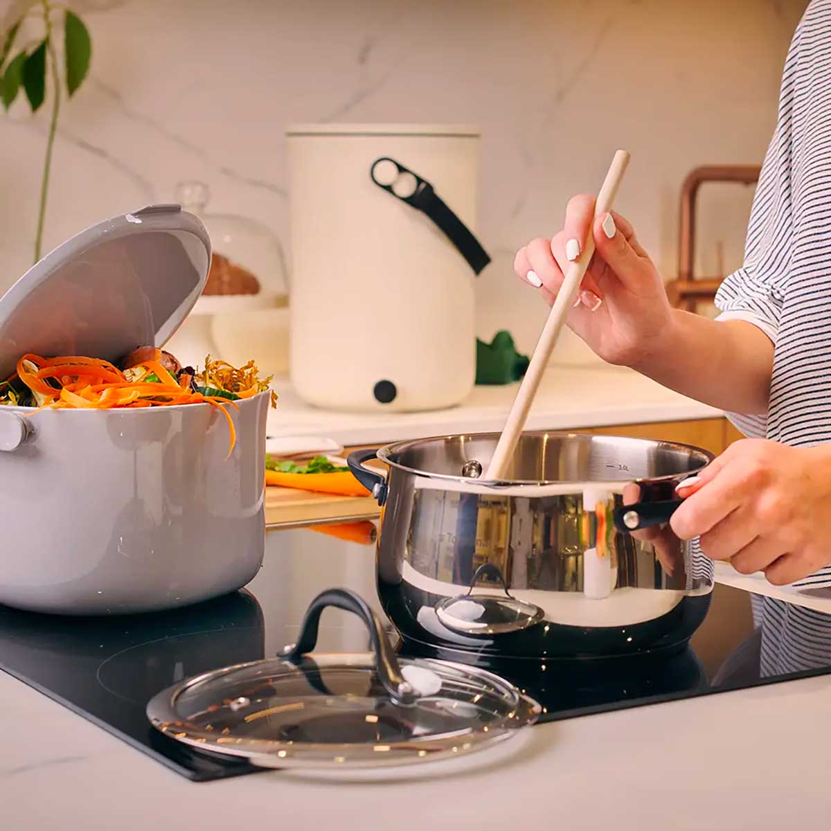 Senua Poubelle à compost d'intérieur en acier inoxydable pour