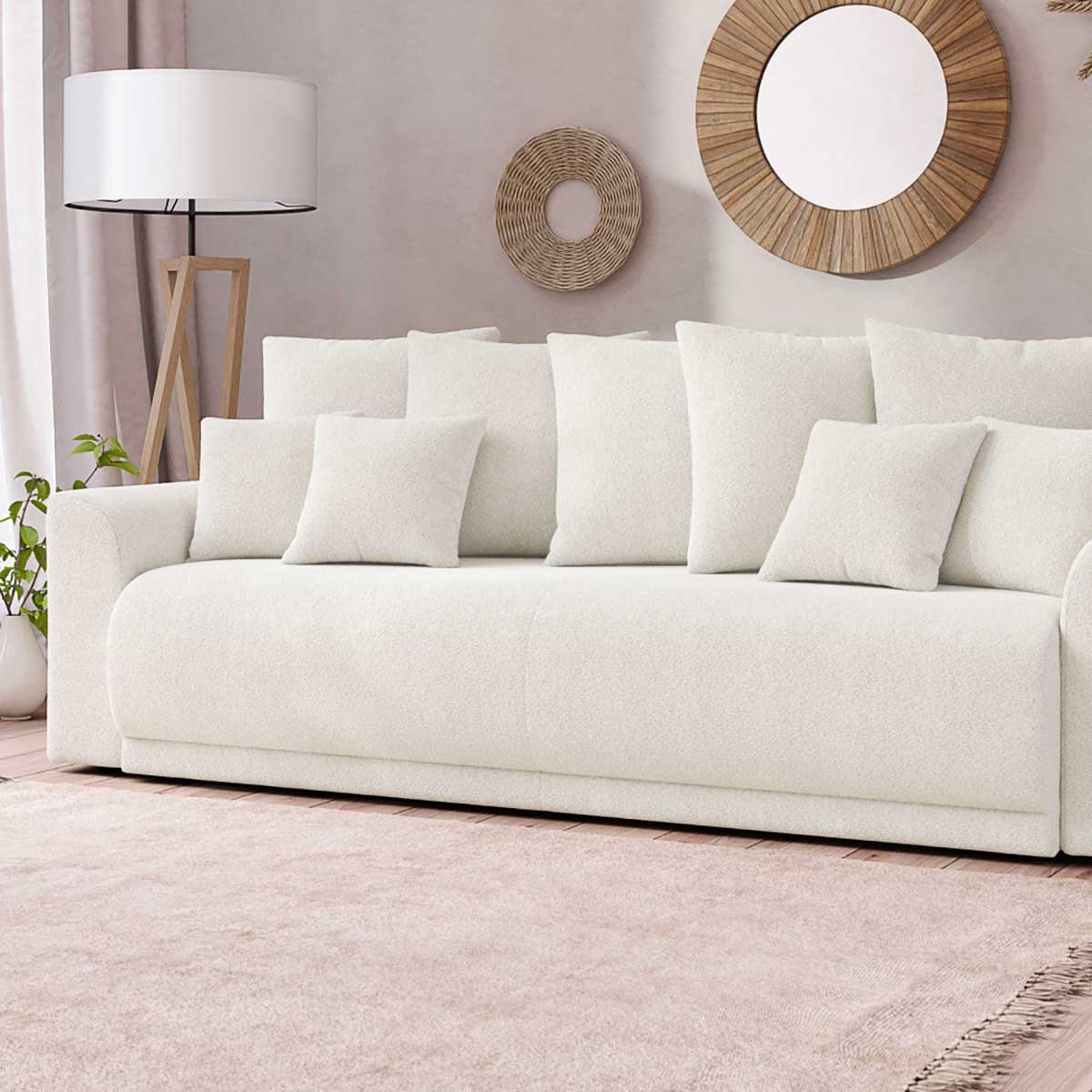 Canapé bouclette : 30 idées déco pour un salon tendance