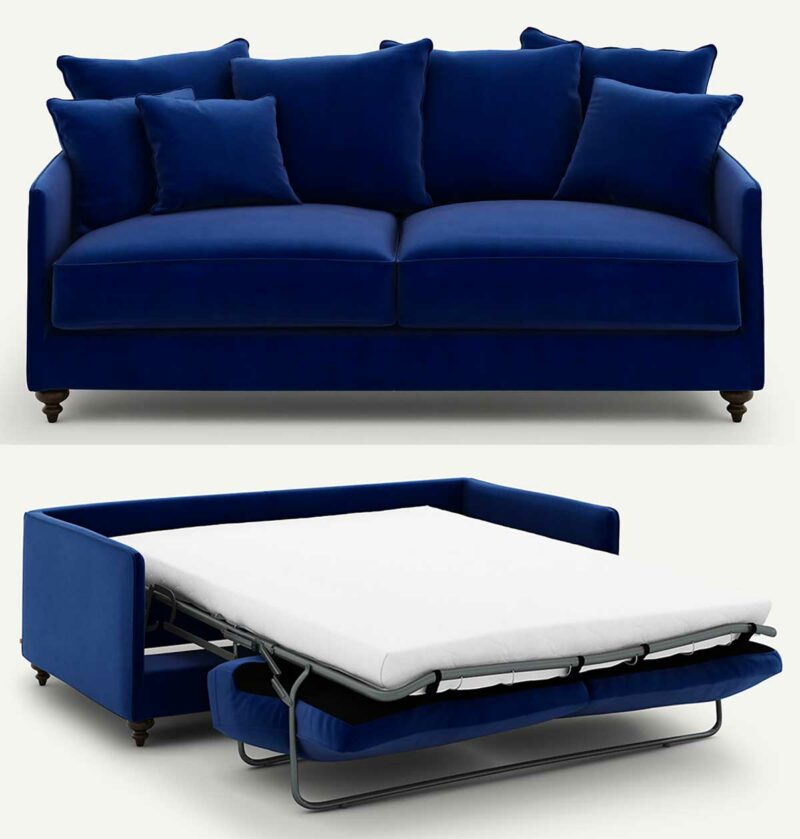 Pratique ce canapé convertible bleu pour deux personnes
