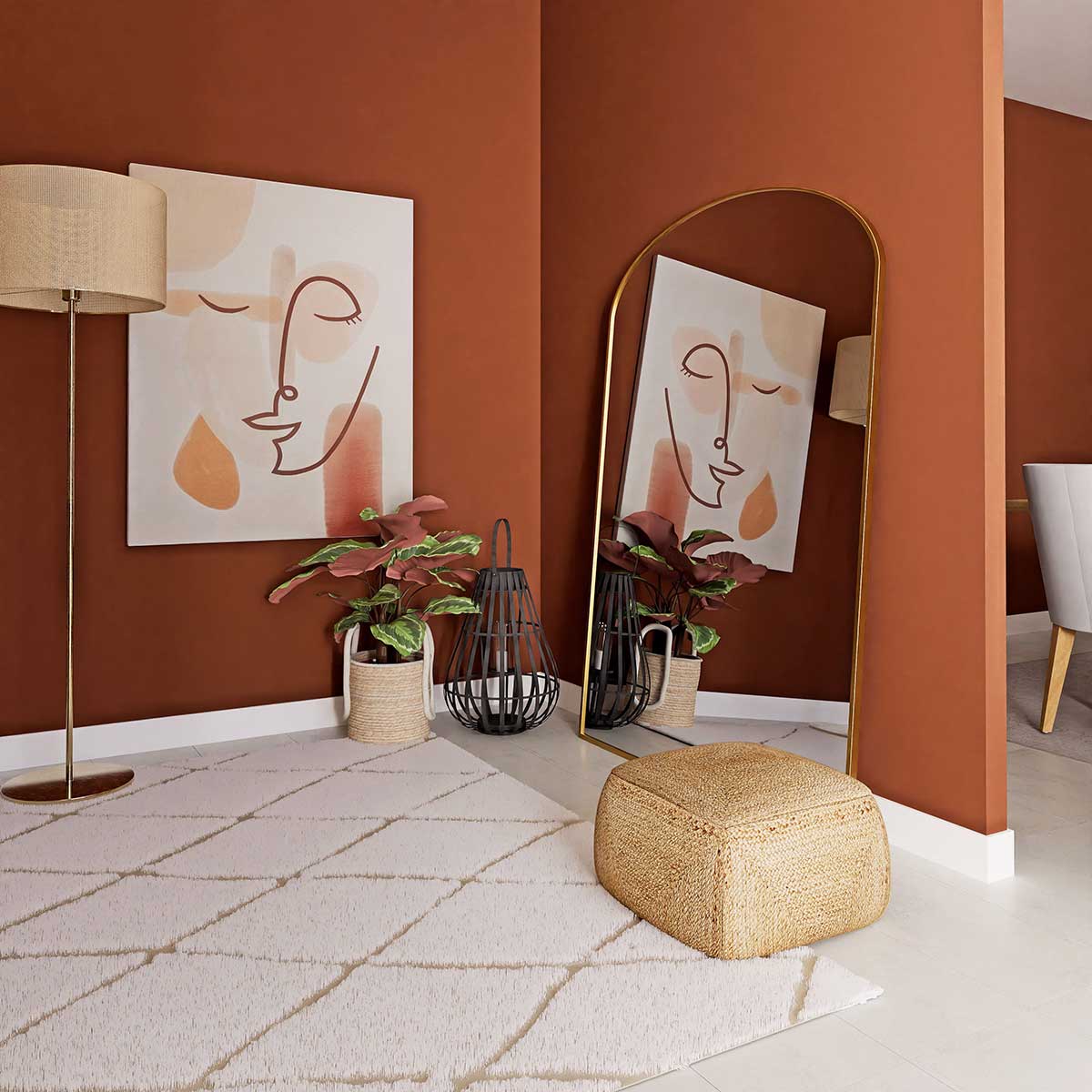Miroir complet arqué 35 x 150 cm avec étagère, montage mural ou sur