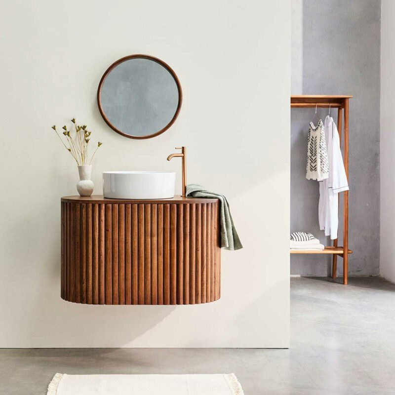 Design original : meuble de salle de bains suspendu arrondi