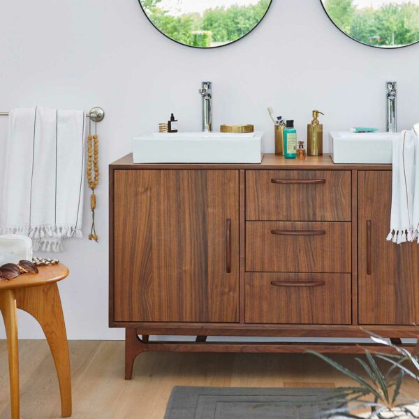 Meuble Sous-vasque Vintage Années 70 – Marron, Intérieur Rouge, Vinyl, état Excellent