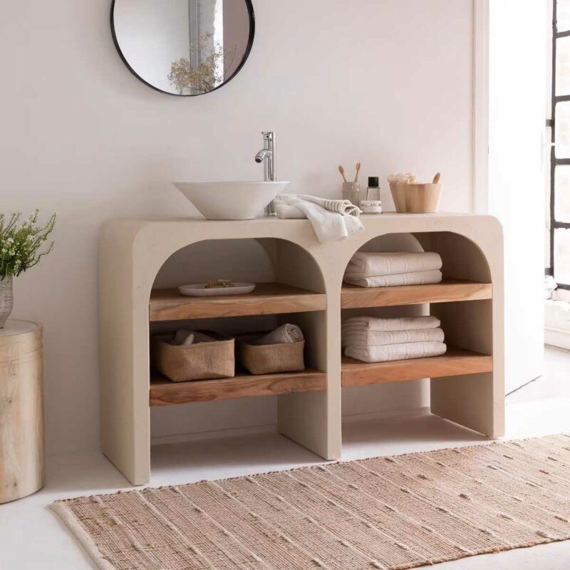 salle de bains avec meuble design sous vasque en forme d'arche