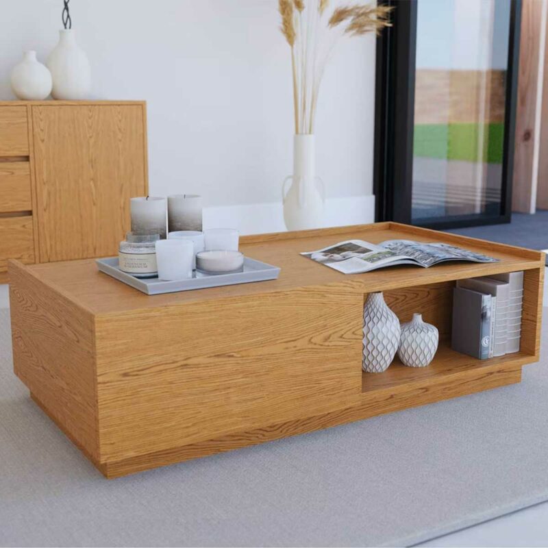 Design minimaliste et tiroirs invisibles pour cette table de salon